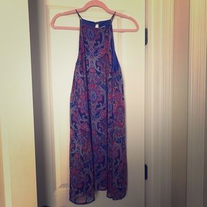 Everly Blue and Red Paisley Halter Sun Dress